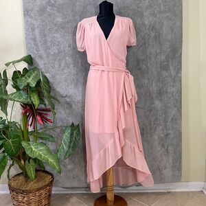 WAYF Ruffled fairy Spring Wrap Dress women’s size L blush pink color